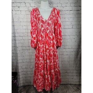 Molly Bracken Long Bohemian Printed Smocked Long Sleeve Dress Size Small